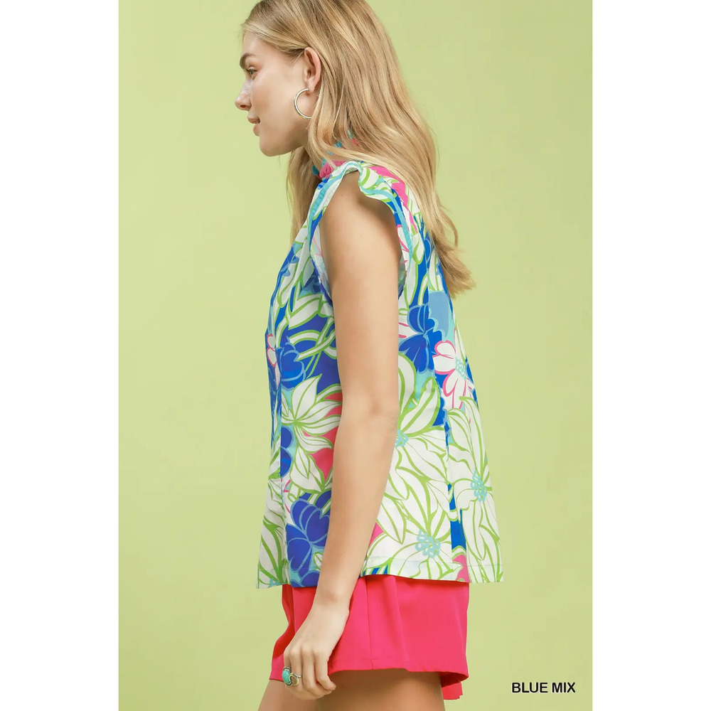 Umgee Bold Floral Flutter Sleeve Top - Picture 2 of 5
